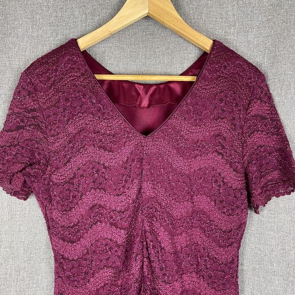 Vintage 90s Filigree Ltd Collection Burgundy Lace Overlay Dress Formal Wedding - Picture 6 of 10